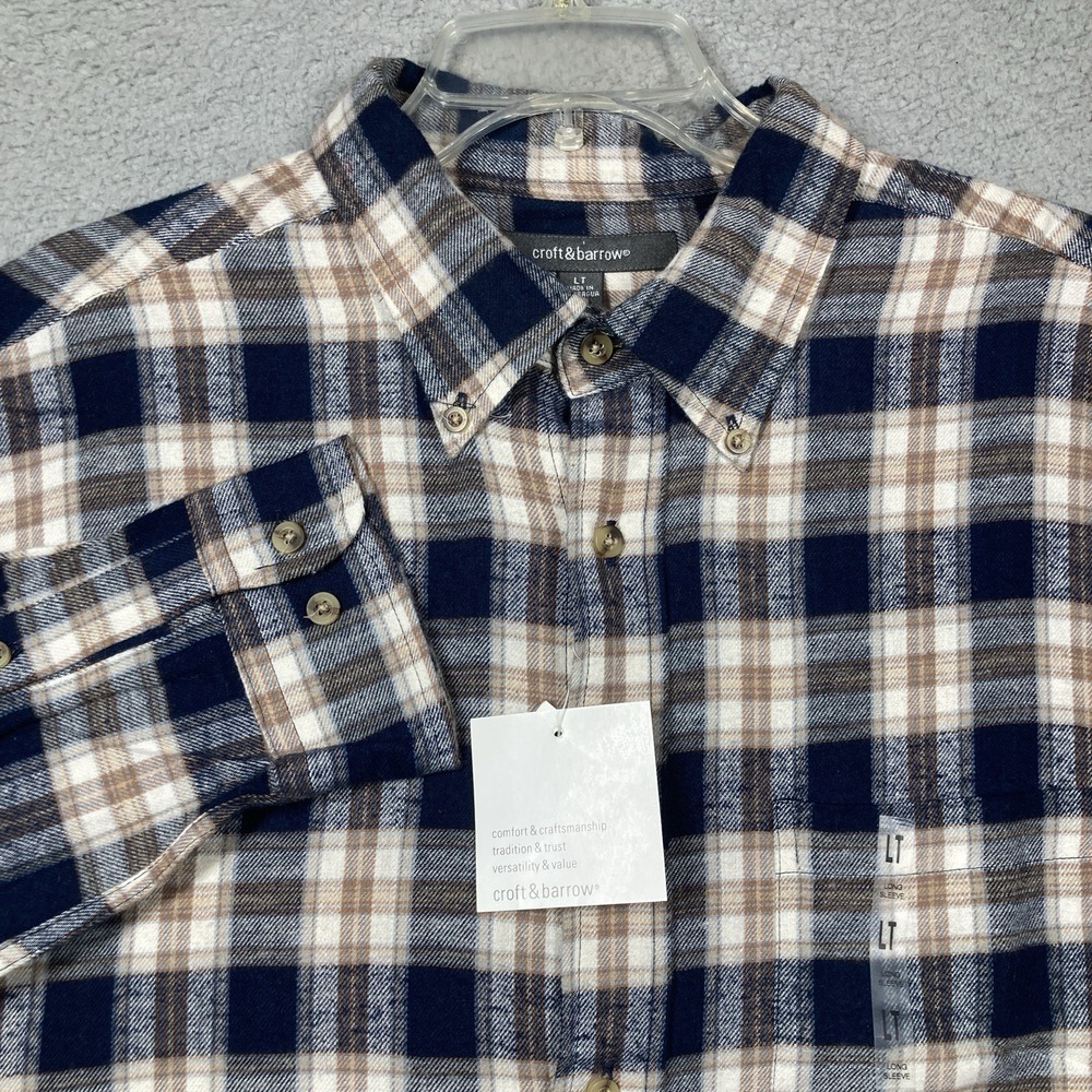 Croft & Barrow Flannel Shirt Men's T Brown‎ Plaid Long Sleeve Button Down NEW